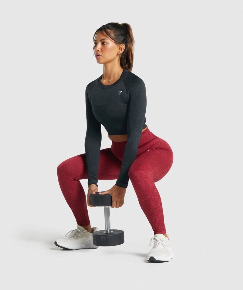 Women's Gymshark Adapt Fleck Seamless Long Sleeve Cropped Tops Black | CA N3D510